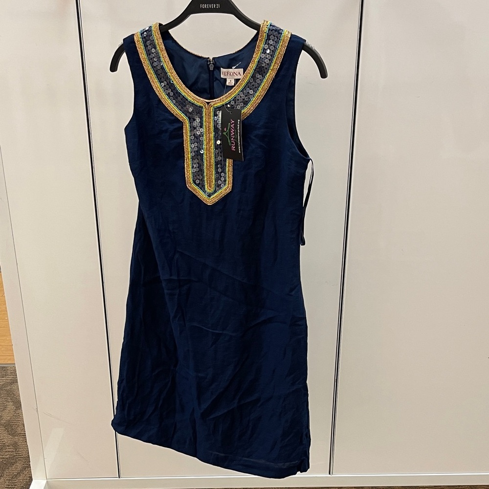 Merona Navy and Gold Embellished Dress